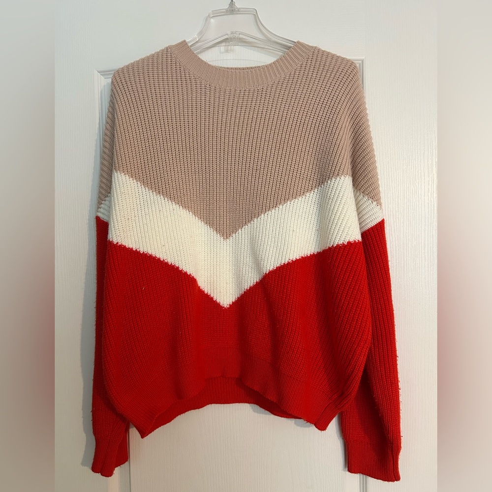 Vici Red, White, and Tan Chevron Sweater